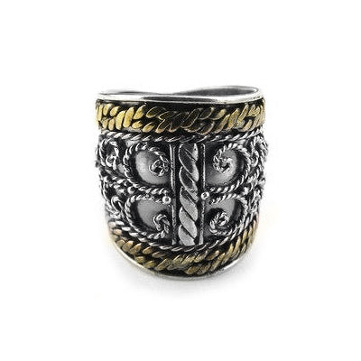 Sterling Silver Scrollwork Armor Tribal Band Ring - Silver Insanity