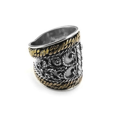 Sterling Silver Scrollwork Armor Tribal Band Ring - Silver Insanity