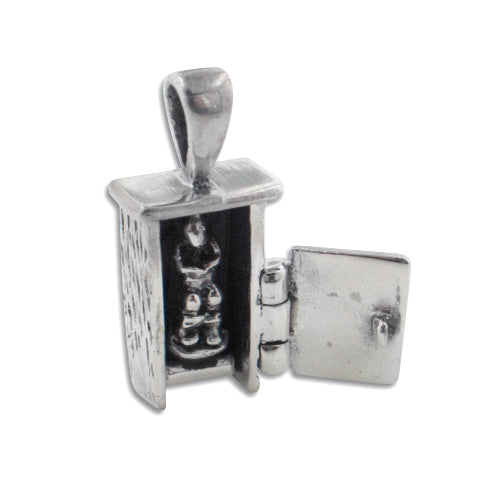 Sterling Silver 3D Moveable OUTHOUSE Charm Pendant - Silver Insanity