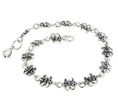 Sterling Silver Linked Butterfly Charm 7.5" Bracelet - Silver Insanity