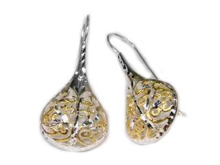 Sterling Silver Two Tone Filigree Teardrop Earrings - Silver Insanity