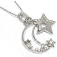 Celestial Crystal Crescent Moon and Star Pendant 18" Necklace - Silver Insanity