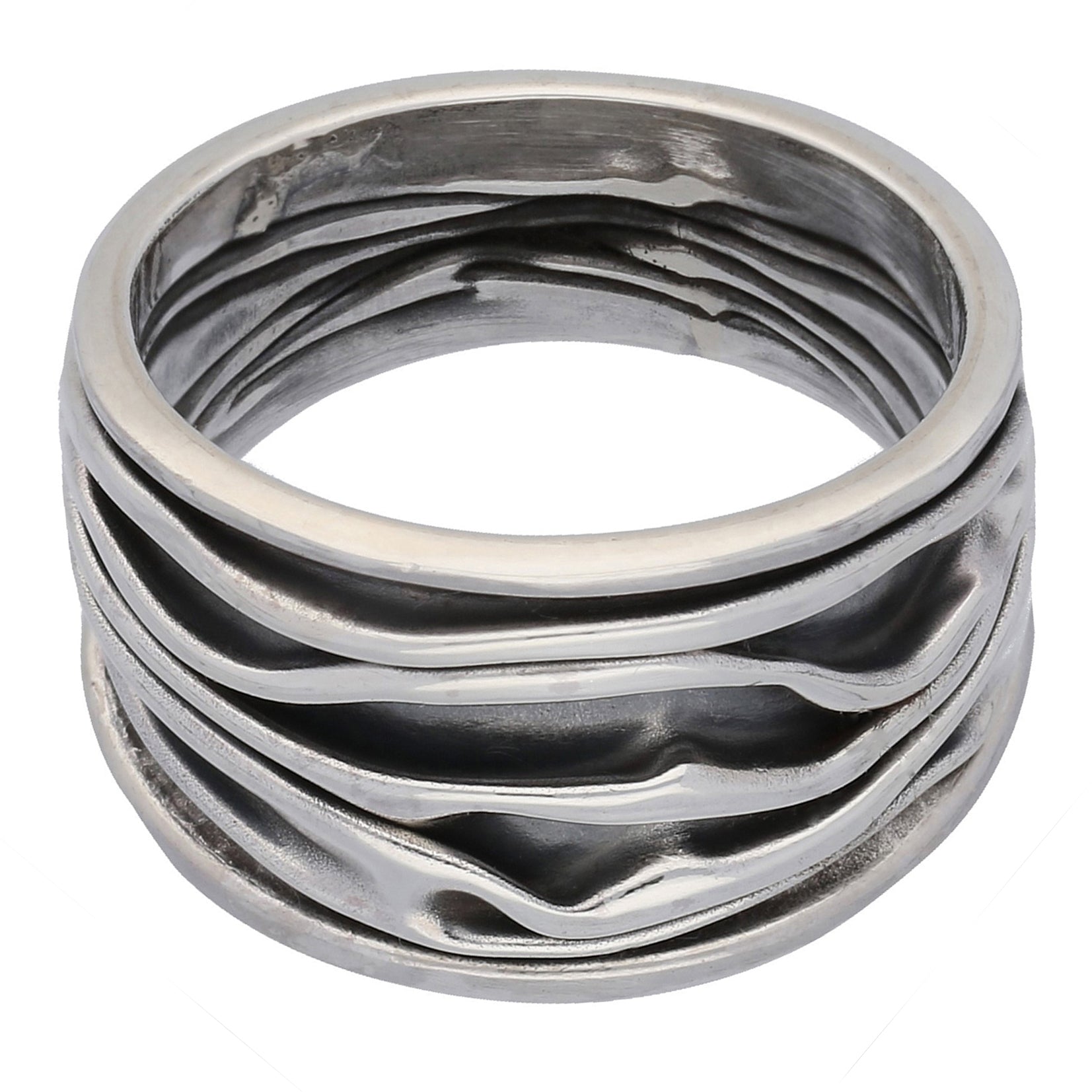 Wrinkled Unique Crushed Can Wide Armor Band Sterling Silver Ring - Silver Insanity