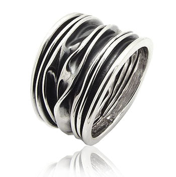 Wrinkled Unique Crushed Can Wide Armor Band Sterling Silver Ring - Silver Insanity