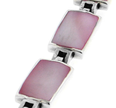 Sterling Silver Pink Mother Of Pearl MOP Shell Inlay Bracelet - Silver Insanity