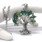 Springtime Tree with Green Crystal Leaves Pendant Adjustable Silvertone Necklace - Silver Insanity