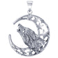 Howling Wolf at Moon Sterling Silver Pendant Necklace - Silver Insanity