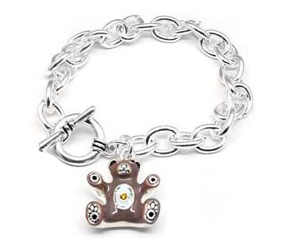 Silver-Tone Enameled Teddybear Teddy Bear Oval Rolo Charm Link 7.5" Bracelet - Silver Insanity