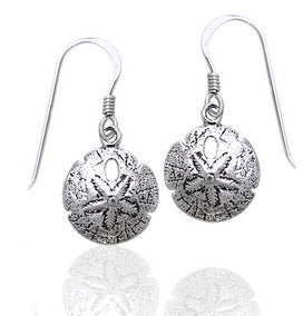 Detailed Ocean Beach Sand Dollar Small Sterling Silver Earrings - Silver Insanity