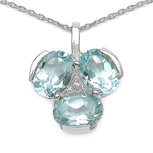 Blue & White Topaz Sterling Silver Pendant Necklace - Silver Insanity