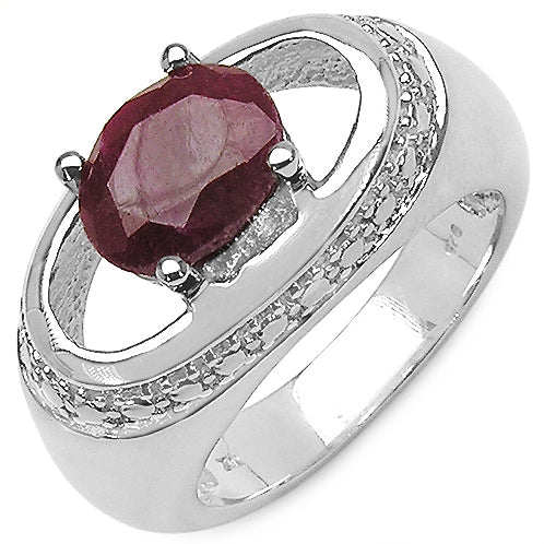 2.5cttw Large Oval Ruby Rhodium Plated Sterling Silver Ring Size 7 - Silver Insanity