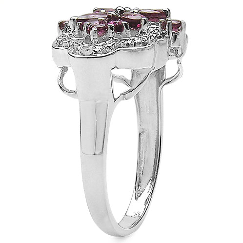 Genuine Rhodolite Garnets and White Topaz Sterling Silver Ring - Silver Insanity