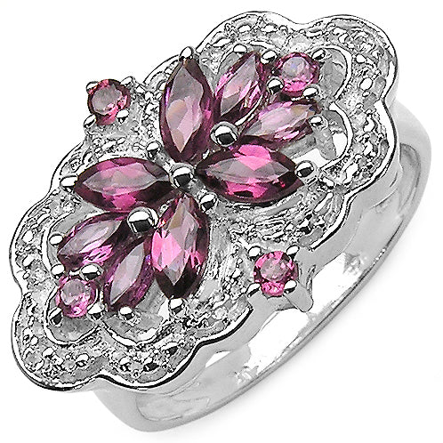 Genuine Rhodolite Garnets and White Topaz Sterling Silver Ring - Silver Insanity