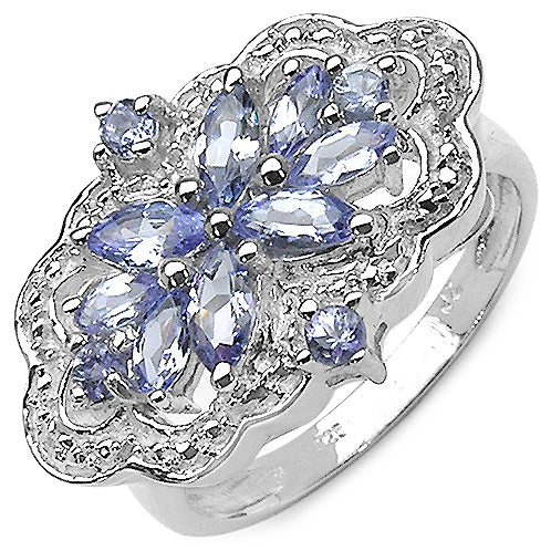 Genuine Tanzanite & White Topaz Sterling Silver Ring Size 7 - Silver Insanity