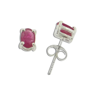 4x6mm Genuine Pink Ruby Sterling Silver Post Stud Earrings - Silver Insanity