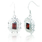 Sterling Silver Filigree Framed Deep Red Genuine Garnet Earrings - Silver Insanity