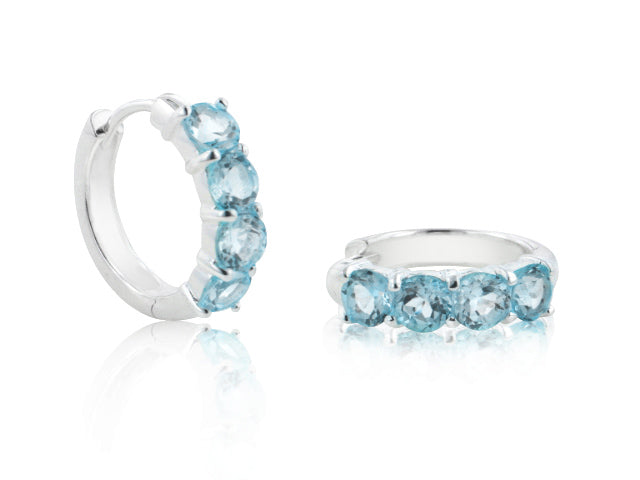 Genuine Sterling Silver 4-Stone Sky Blue Topaz Hoop Earrings - Silver Insanity