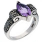 Genuine Marquise Amethyst and Marcasite Deco Swirl Sterling Silver Ring - Silver Insanity