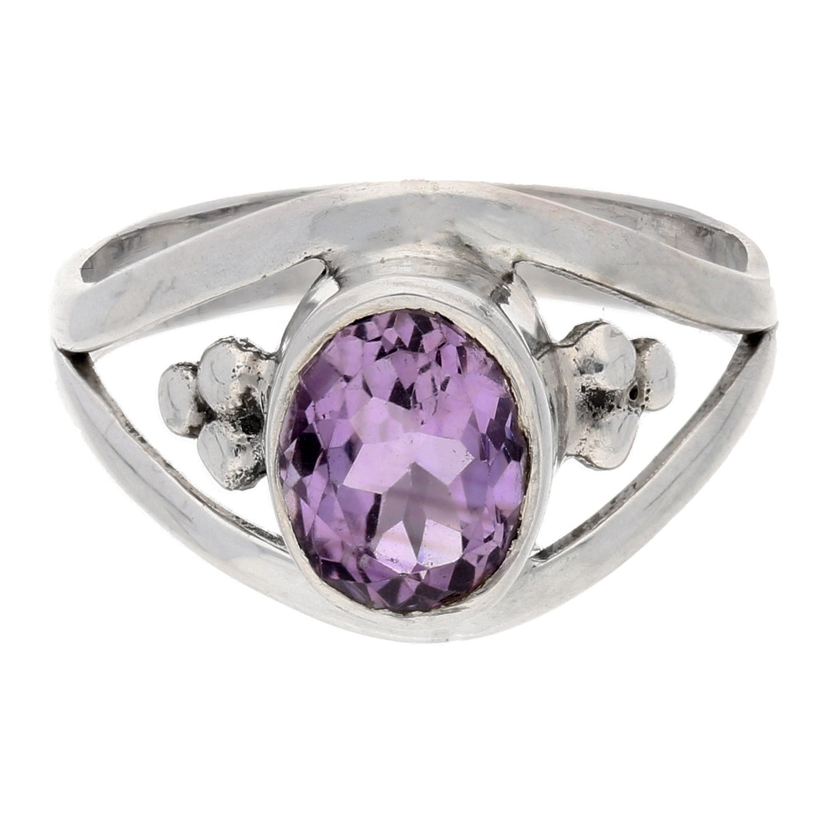 Amethyst Faceted Oval 7x9mm Genuine Gemstone Sterling Silver Ring - Silver Insanity