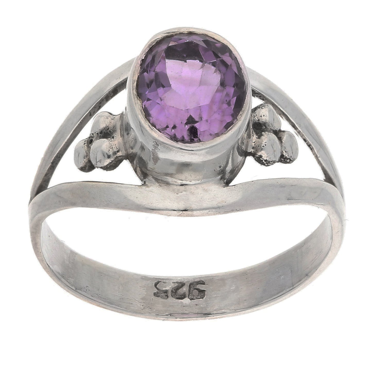 Amethyst Faceted Oval 7x9mm Genuine Gemstone Sterling Silver Ring - Silver Insanity