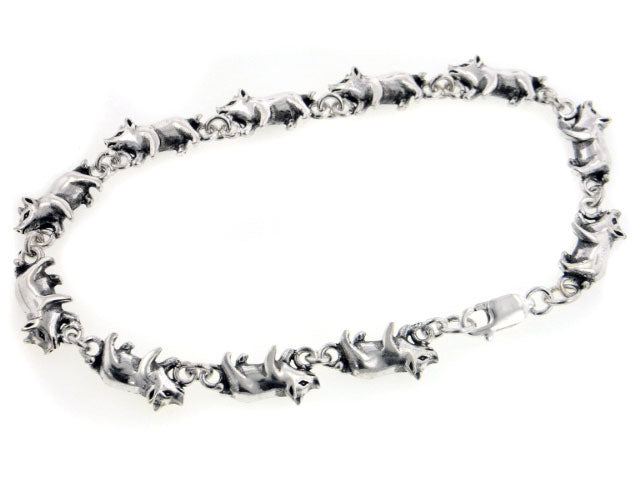 Detailed Little Pigs Sterling Silver Pig Link 7" Bracelet - Silver Insanity