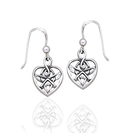 Celtic Knotted Heart Shaped Sterling Silver Hook Earrings - Silver Insanity