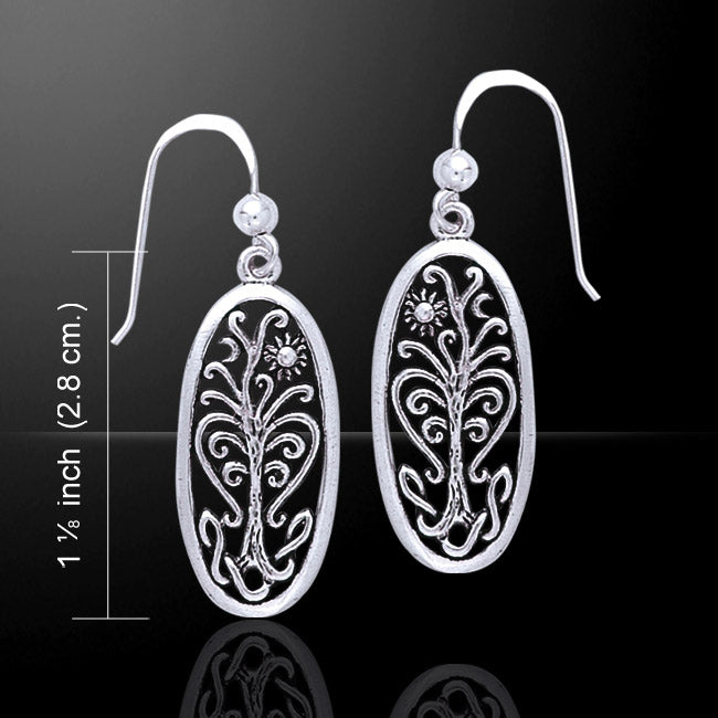 Flowering Tree of Life Religious Symbol Filigree Sterling Silver Oval Earrings - Silver Insanity