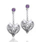 Joyous Heart Celtic Knot Chain Dangle and Amethyst Sterling Silver Earrings - Silver Insanity