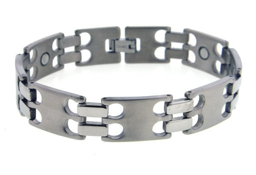 Mens Hydrogen Magnetic Titanium Staple Link Bracelet - Silver Insanity