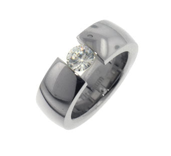 Tension 5mm Round CZ Titanium Wedding Band Ring - Silver Insanity