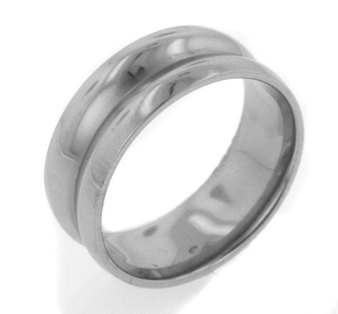 7mm Saturn Concaved High Polish Titanium Comfort Wedding Band Ring - Silver Insanity