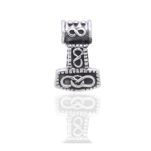 Small 3D Nordic Viking God Thor's Hammer Sterling Silver Slide Pendant - Silver Insanity