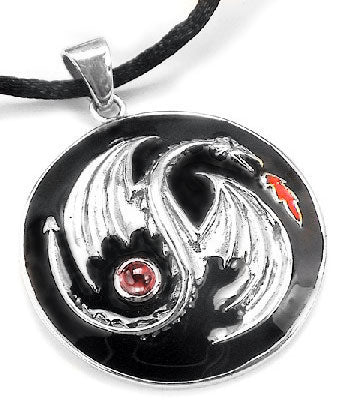 Sterling Silver Garnet Yin-Yang Dragon Pendant Necklace - Silver Insanity