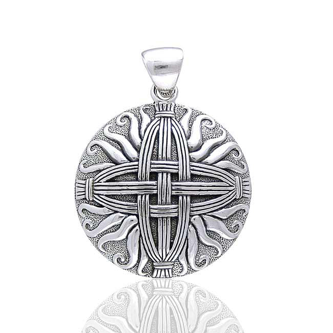 Sterling Silver Sunray Medallion St. Brigid's Celtic Woven Straw Cross Pendant - Silver Insanity