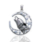 Howling Wolf at Moon Sterling Silver Pendant Necklace - Silver Insanity