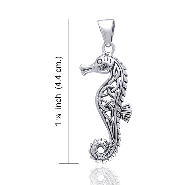 Hippocampus - Poseidon's Steed Seahorse with Celtic Knot Sterling Silver Pendant - Silver Insanity