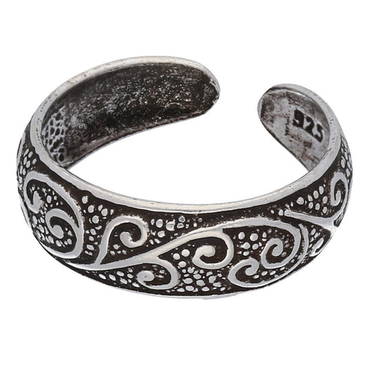 Antiqued Sterling Silver Toe Ring with Flourishing Vines - Silver Insanity