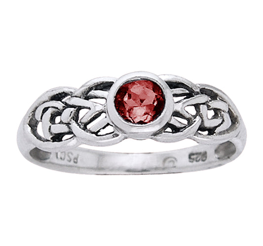 Petite Celtic Knot Birthstone Ring Sterling Silver Genuine Garnet For January - Silver Insanity