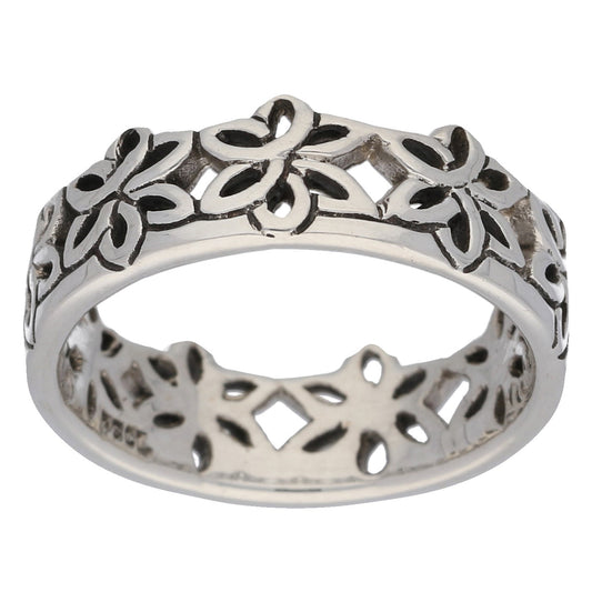 Celtic Flower Crown Sterling Silver Band Ring - Silver Insanity