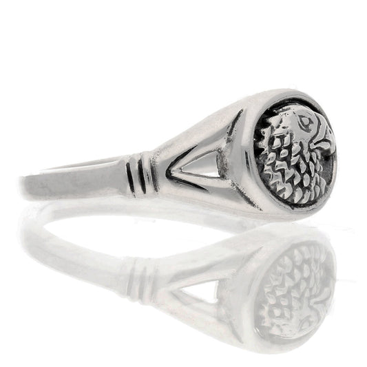 Animal Speak - Sterling Silver Eagle Head Emblem Totem Ring - Silver Insanity