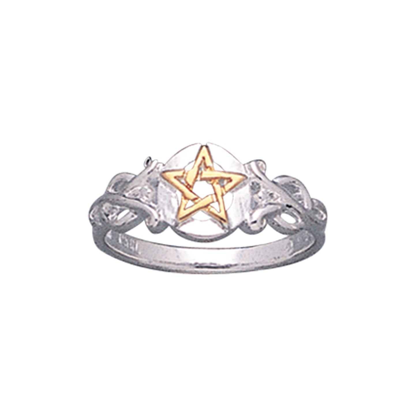 Sterling Silver Pentacle Golden Pentagram Band Ring - Silver Insanity