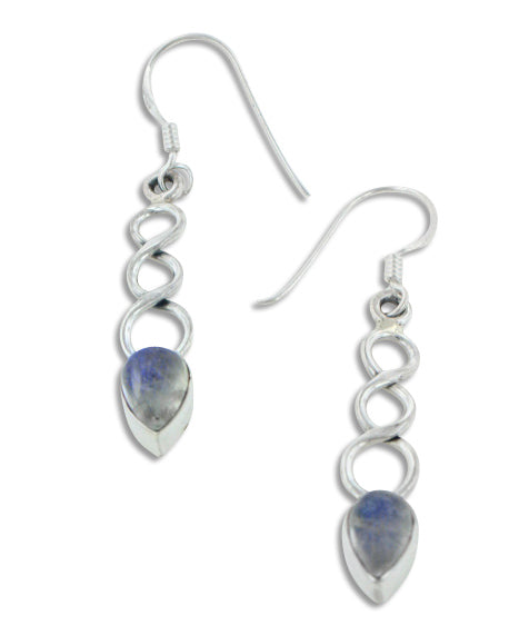 Twisted Weave and Rainbow Moonstone Sterling Silver Hook Earrings - Silver Insanity