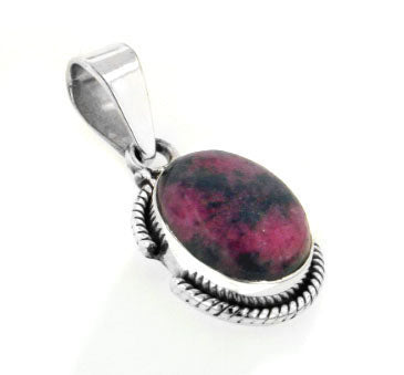 Genuine Oval Pink Rhodonite Sterling Silver Gemstone Slide Pendant - Silver Insanity