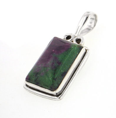 Rectangular Genuine Ruby in Zoisite Sterling Silver Gemstone Slide Pendant - Silver Insanity