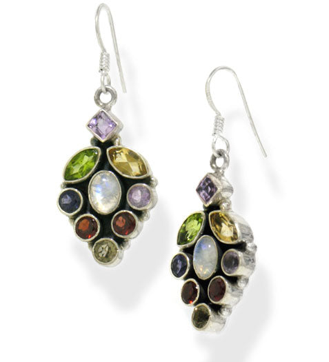 Garnet Peridot Multi-Gemstone Sterling Silver Earrings - Silver Insanity