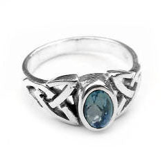 Sterling Silver Simulated Blue Topaz Celtic Knot Ring - Silver Insanity