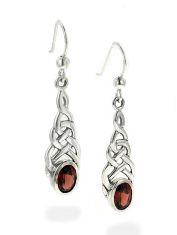 Sterling Silver Celtic Knot Simulated Garnet Hook Earrings - Silver Insanity