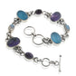 Sterling Silver 8" Amethyst, Rainbow Moonstone, Blue Chalcedony Toggle Bracelet - Silver Insanity