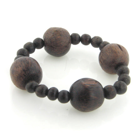 Dark Wood Beaded Bohemian Style Stretch Bracelet - Silver Insanity